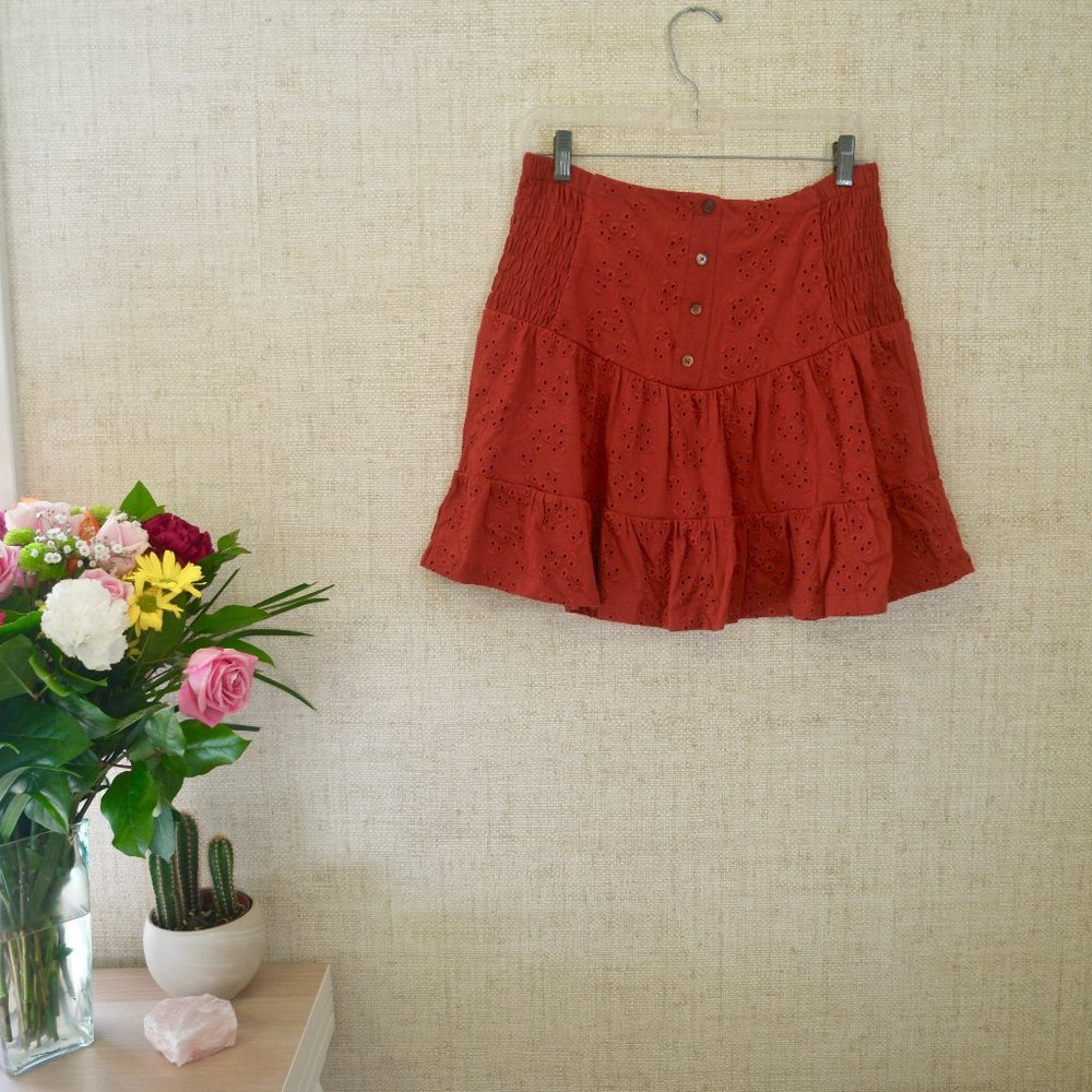 Red Flowy Mini Skirt